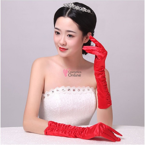 Manusi elegante din satin simple MNS018DD lungi Rosii